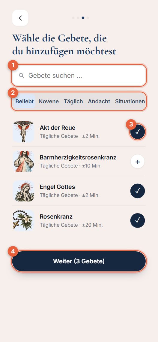 Schritt 3: Gebete wählen