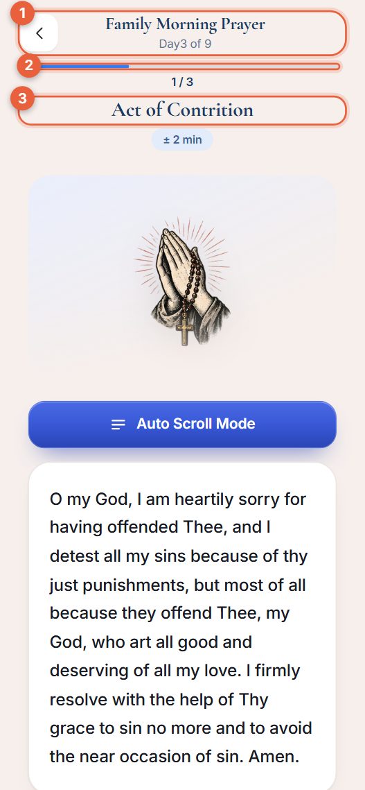 Prayers in a sequence with a progress bar at the top