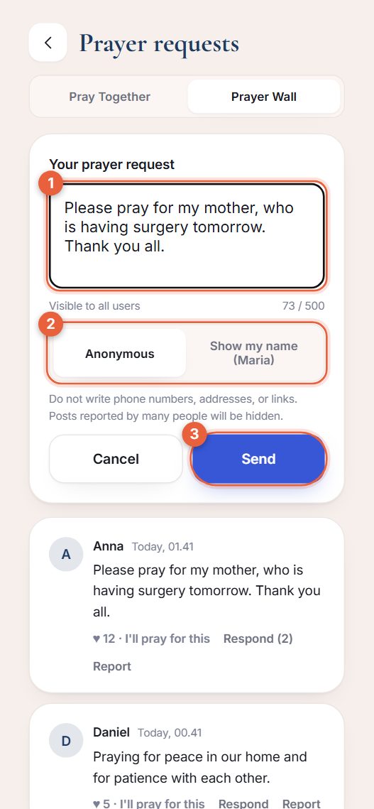 Writing a prayer request