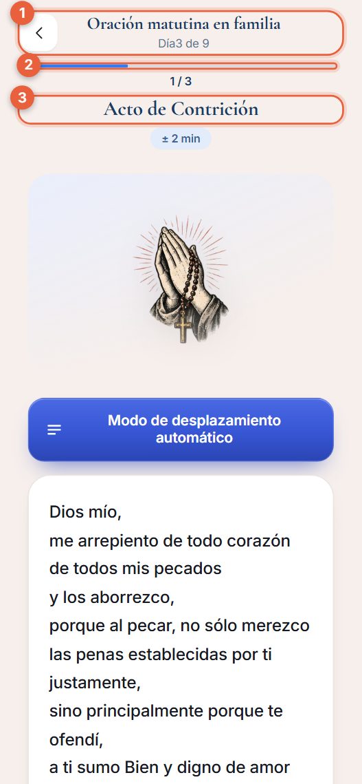 Oraciones en una secuencia con una barra de progreso arriba