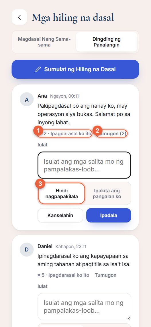 Kard ng hiling na dasal na may mga tugon