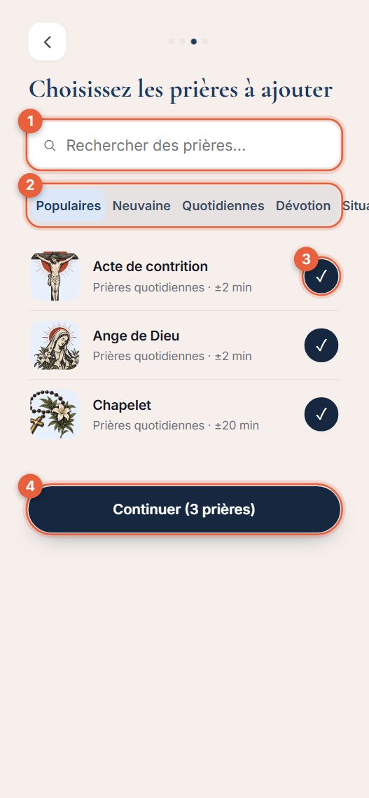 Étape 3 : choisir les prières