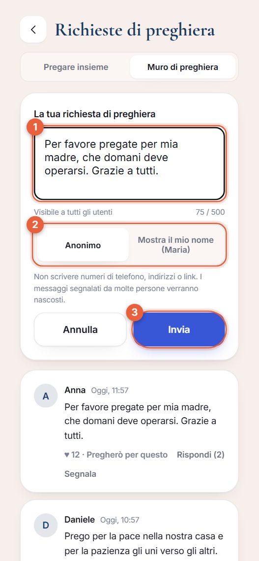 Scrivere una richiesta di preghiera