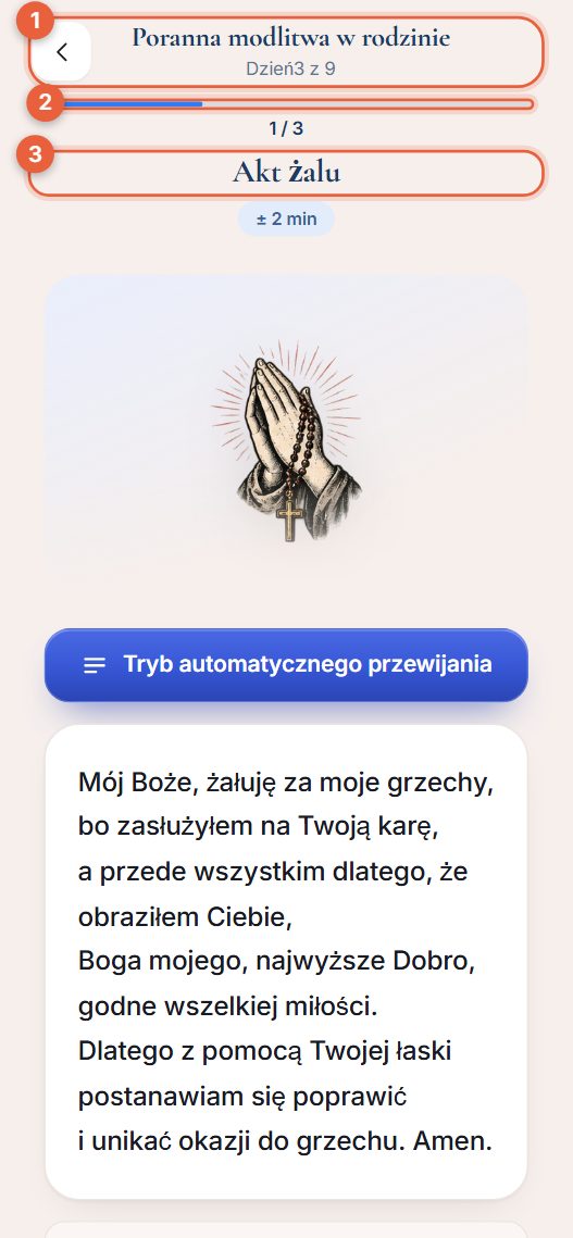 Modlitwy w kolejności z paskiem postępu u góry