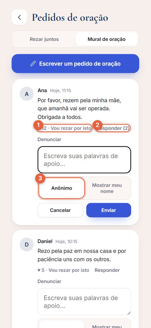 Um cartão de pedido de oração com respostas