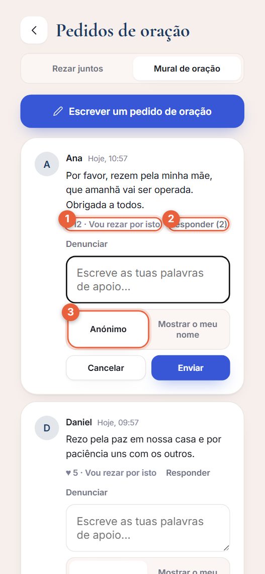 Um cartão de pedido de oração com respostas